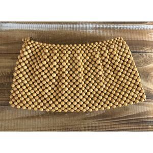 Vintage Retro 1950s Blonde Wood Beaded Clutch Purse Hand Bags By Josef Japan
